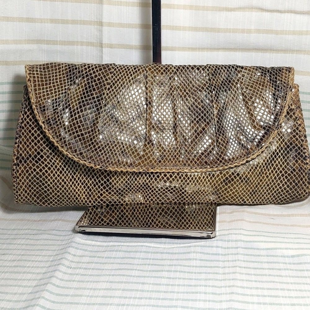 Banana Republic Faux Snakeskin Exterior Clutch Baguette Purse 6 x 12"